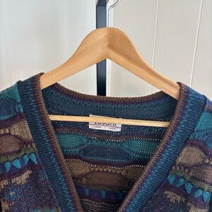 Vintage Tosani 3D Cosby Style V-Neck Button Cardigan Sweater Men’s Large *NOTE